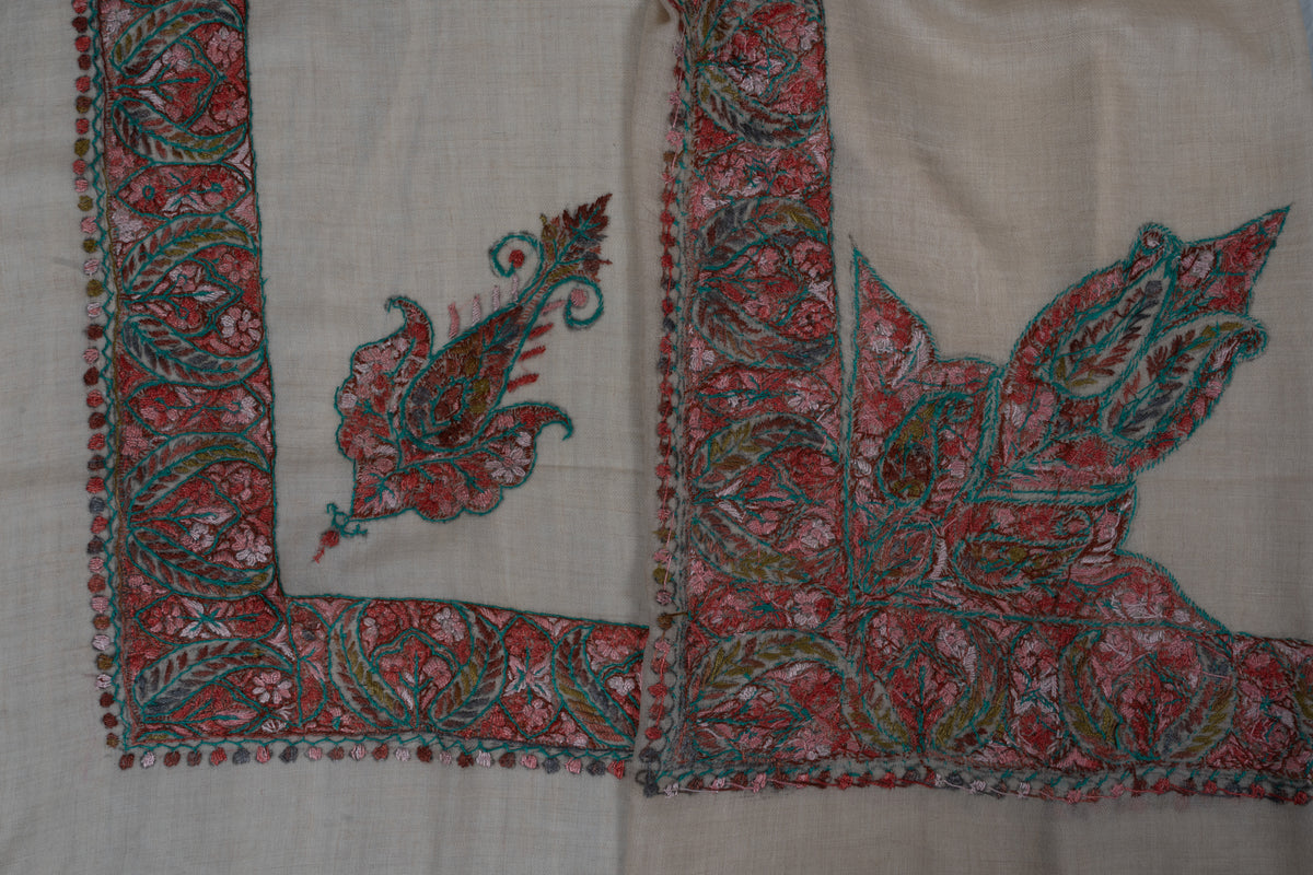 Rose Cedar Cashmere Rumal — Sozni Hand Embroidered