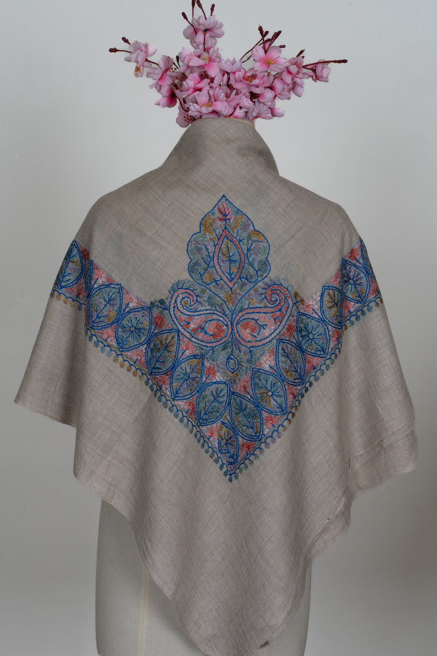 Azure Bloom Cashmere Rumal — Sozni Hand Embroidered