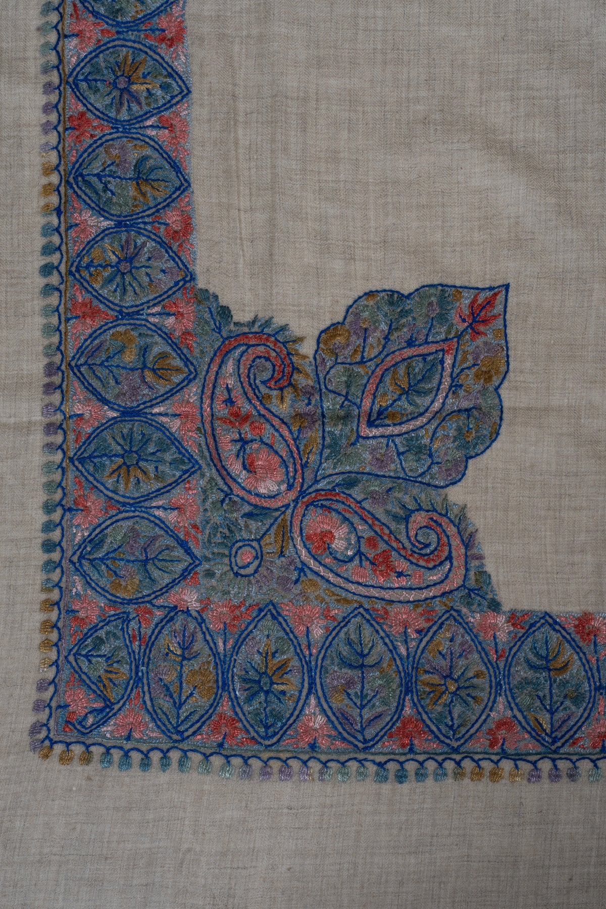 Azure Bloom Cashmere Rumal — Sozni Hand Embroidered
