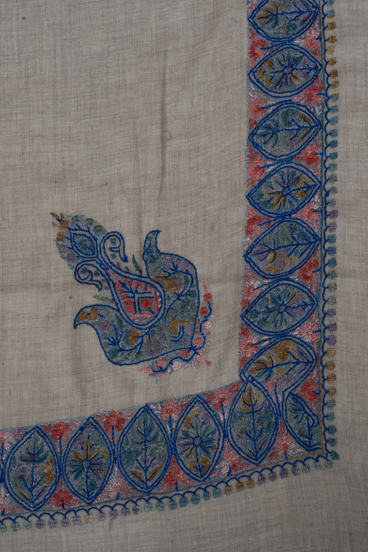 Azure Bloom Cashmere Rumal — Sozni Hand Embroidered