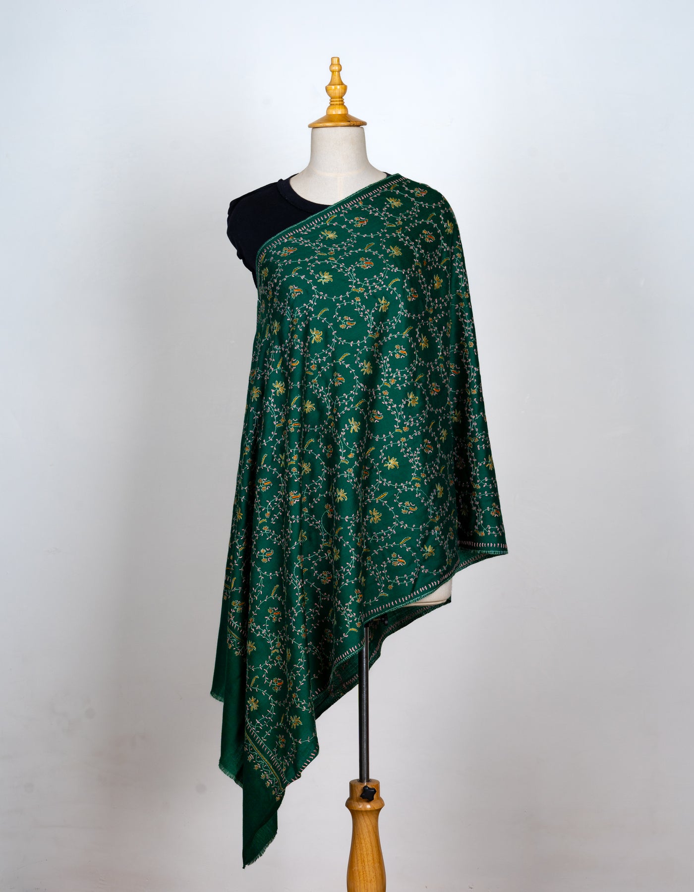 Gul-e-Zar: Sozni Hand-Embroidered Merino Wool Scarf