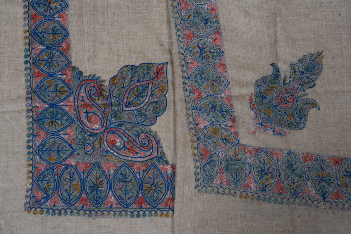 Azure Bloom Cashmere Rumal — Sozni Hand Embroidered
