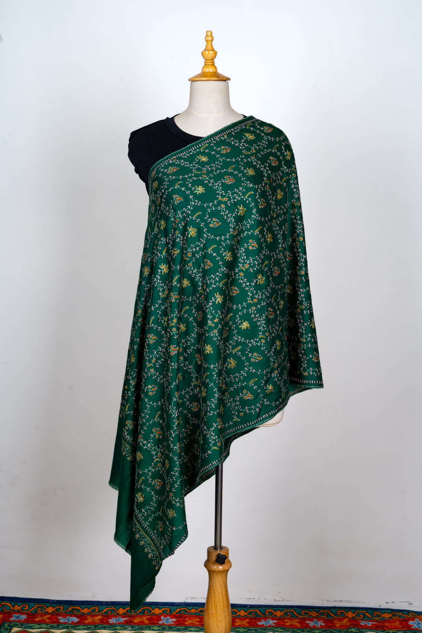Gul-e-Zar: Sozni Hand-Embroidered Merino Wool Scarf