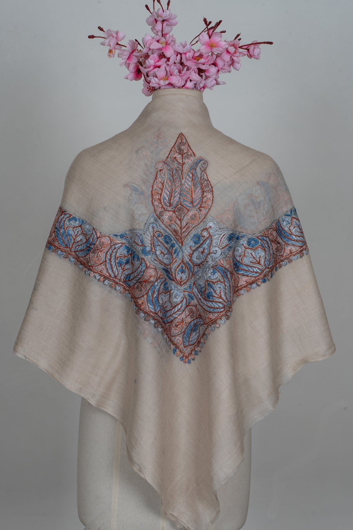 Coral Mist Cashmere Rumal — Sozni Hand Embroidered