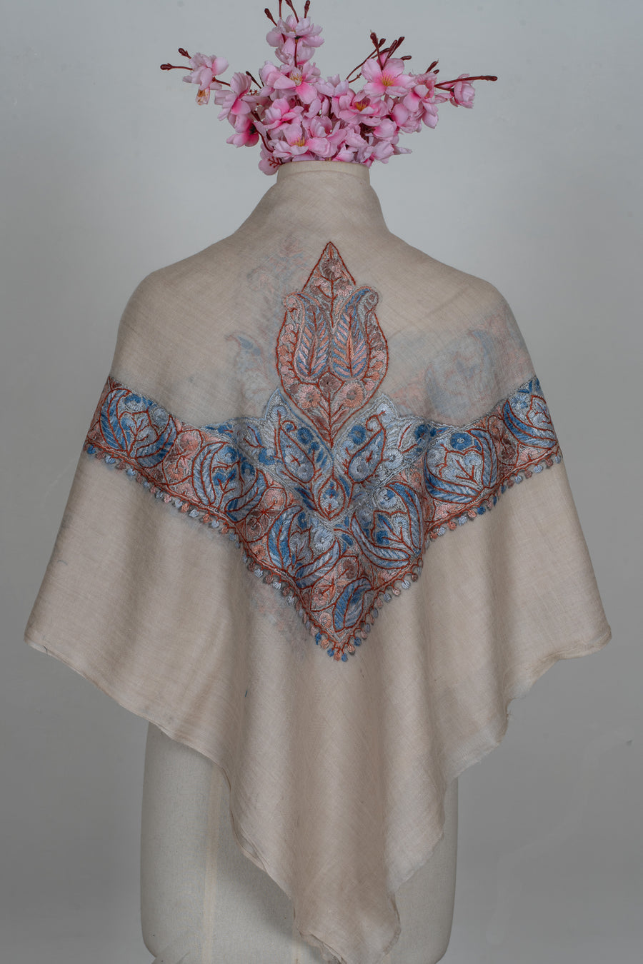 Coral Mist Cashmere Rumal — Sozni Hand Embroidered