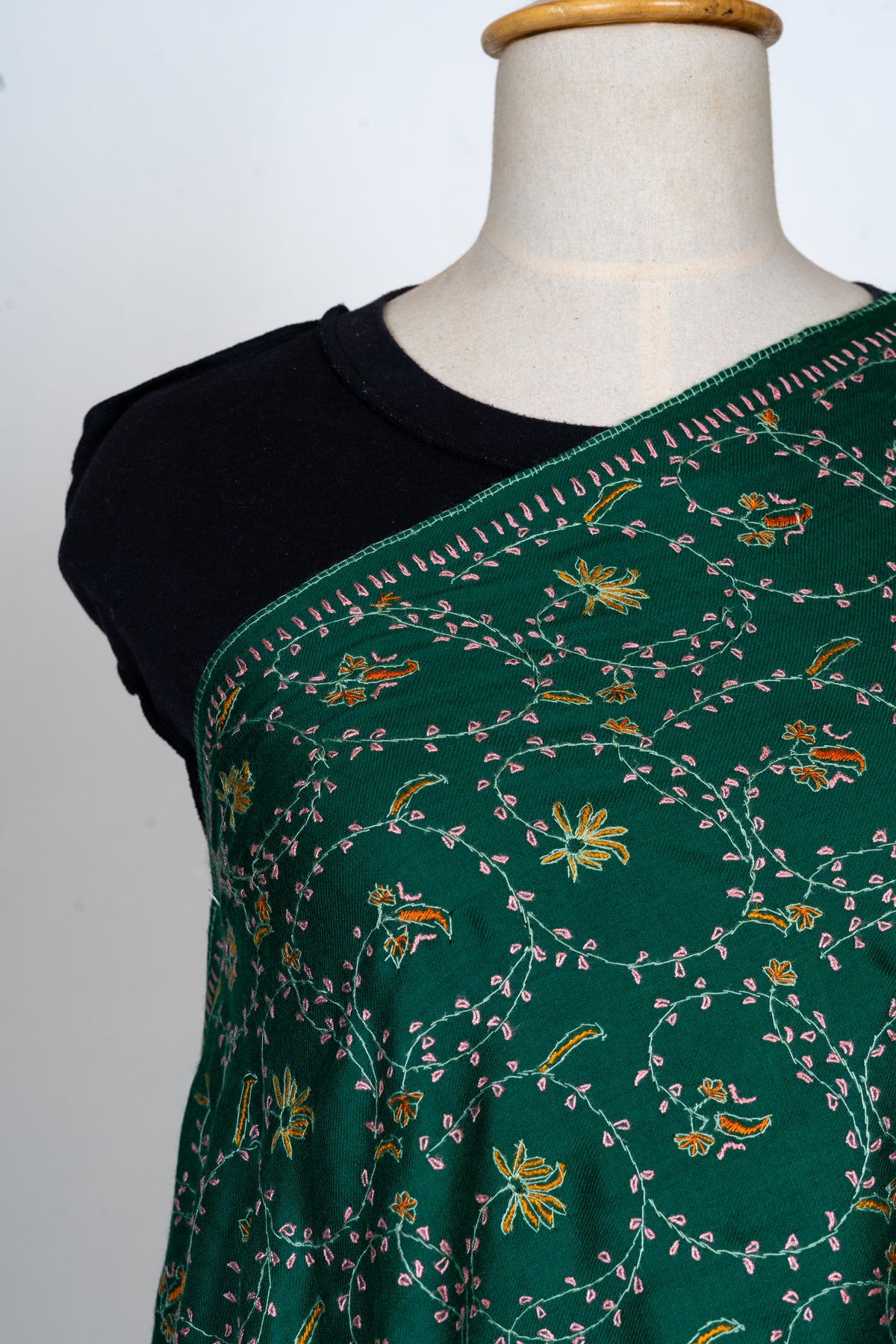 Gul-e-Zar: Sozni Hand-Embroidered Merino Wool Stole