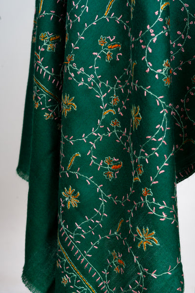 Gul-e-Zar: Sozni Hand-Embroidered Merino Wool Scarf