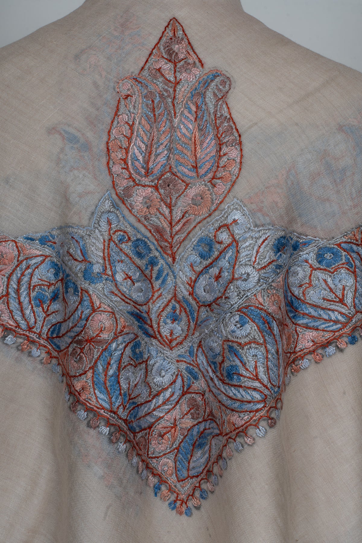 Coral Mist Cashmere Rumal — Sozni Hand Embroidered