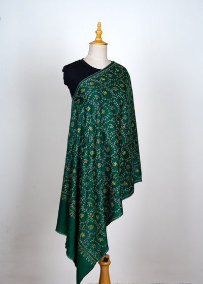 Gul-e-Zar: Sozni Hand-Embroidered Merino Wool Scarf