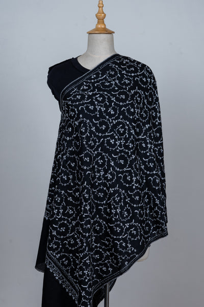 Shabnum Noir: All-Over Sozni Hand-Embroidered Merino Wool scarf