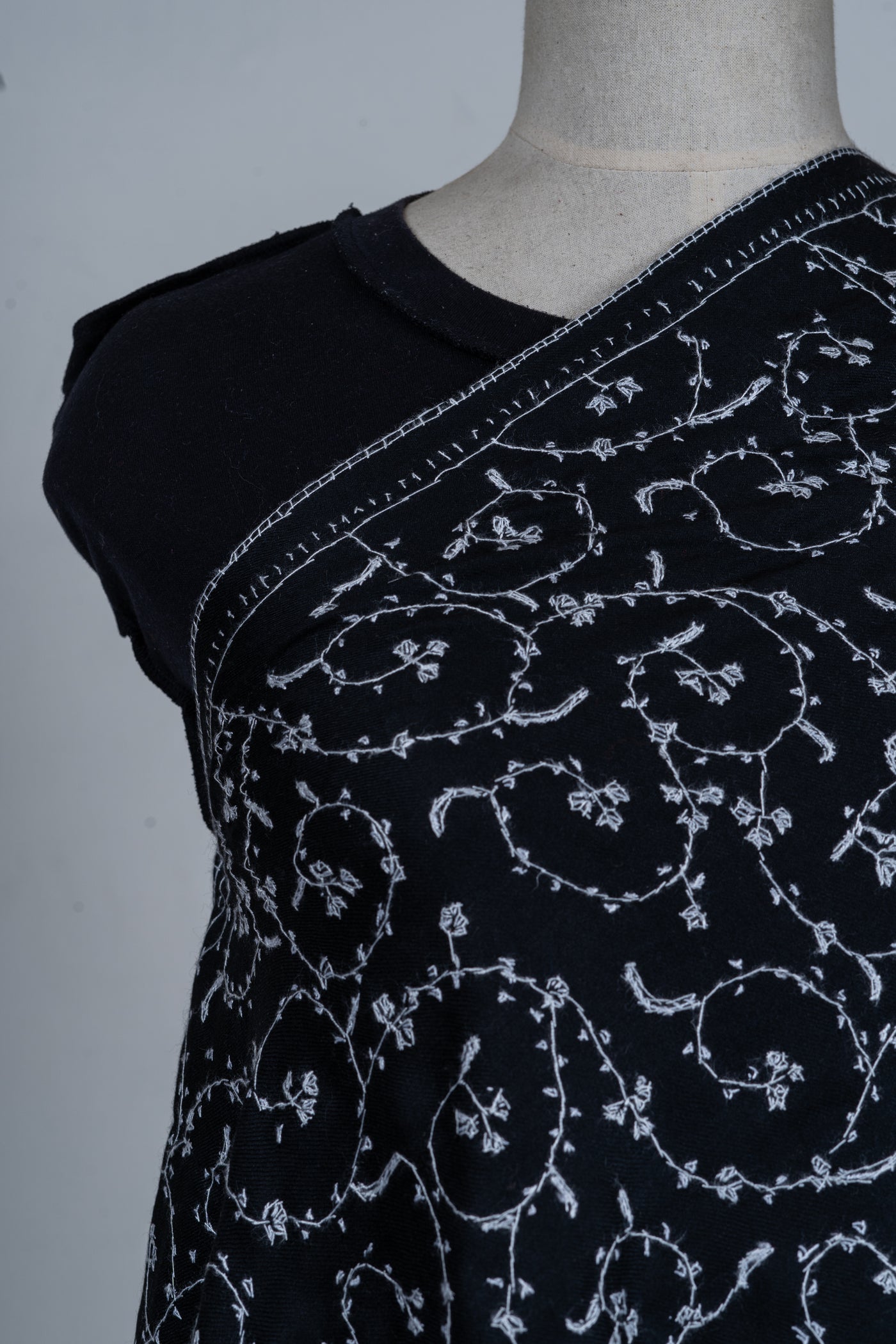 Shabnum Noir: All-Over Sozni Hand-Embroidered Merino Wool scarf