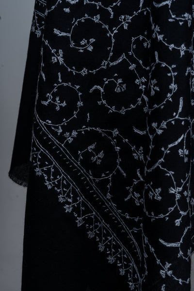 Shabnum Noir: All-Over Sozni Hand-Embroidered Merino Wool scarf