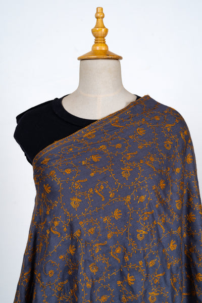 Raakh-e-Zareen: Slate & Gold Sozni Embroidered Scarf