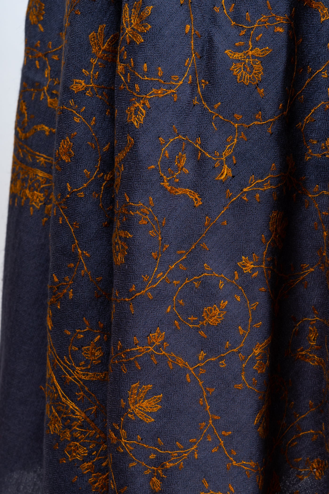 Raakh-e-Zareen: Slate & Gold Sozni Embroidered Scarf