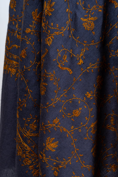 Raakh-e-Zareen: Slate & Gold Sozni Embroidered Scarf