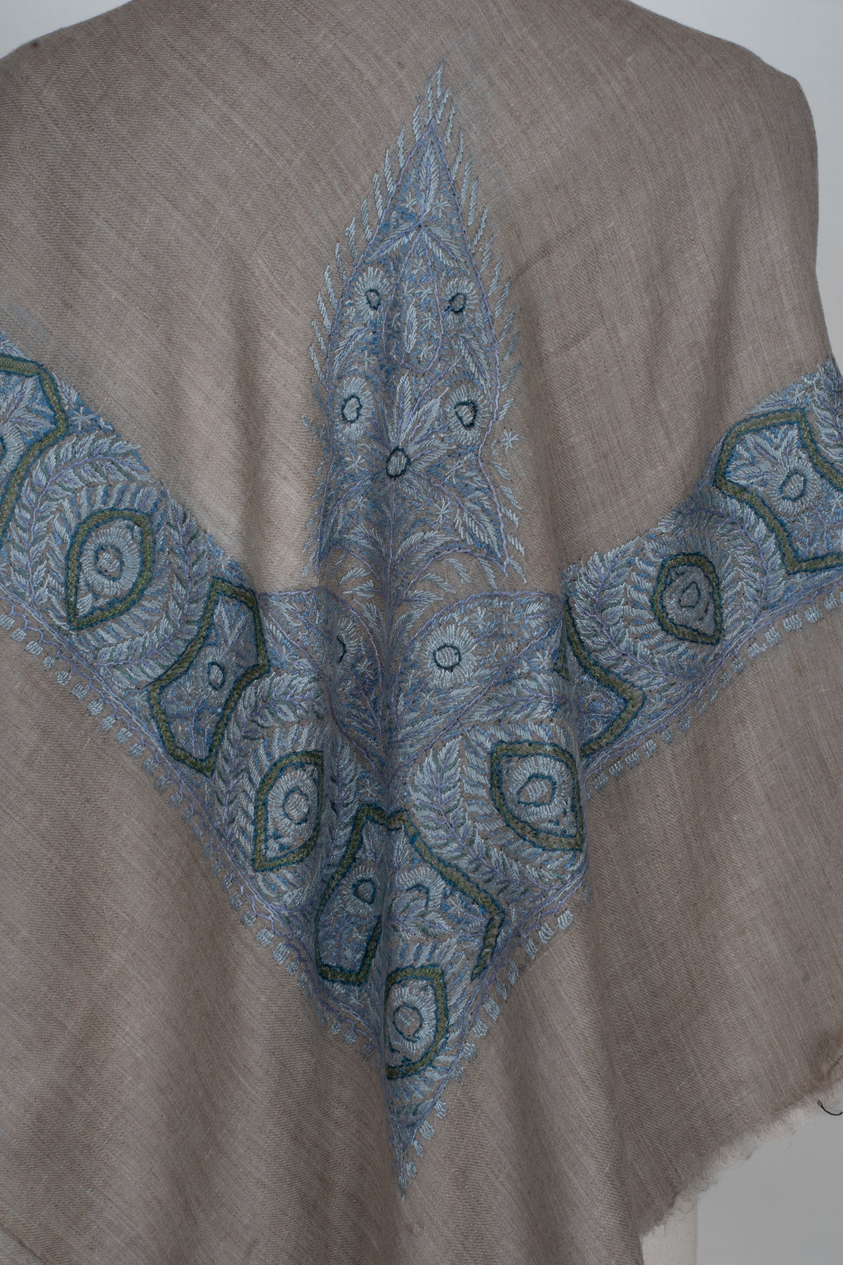 Slate Azure Cashmere Rumal — Sozni Hand Embroidered