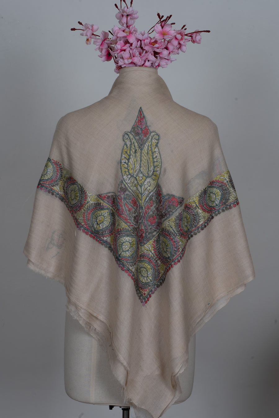 Olive Blush Cashmere Rumal — Sozni Hand Embroidered