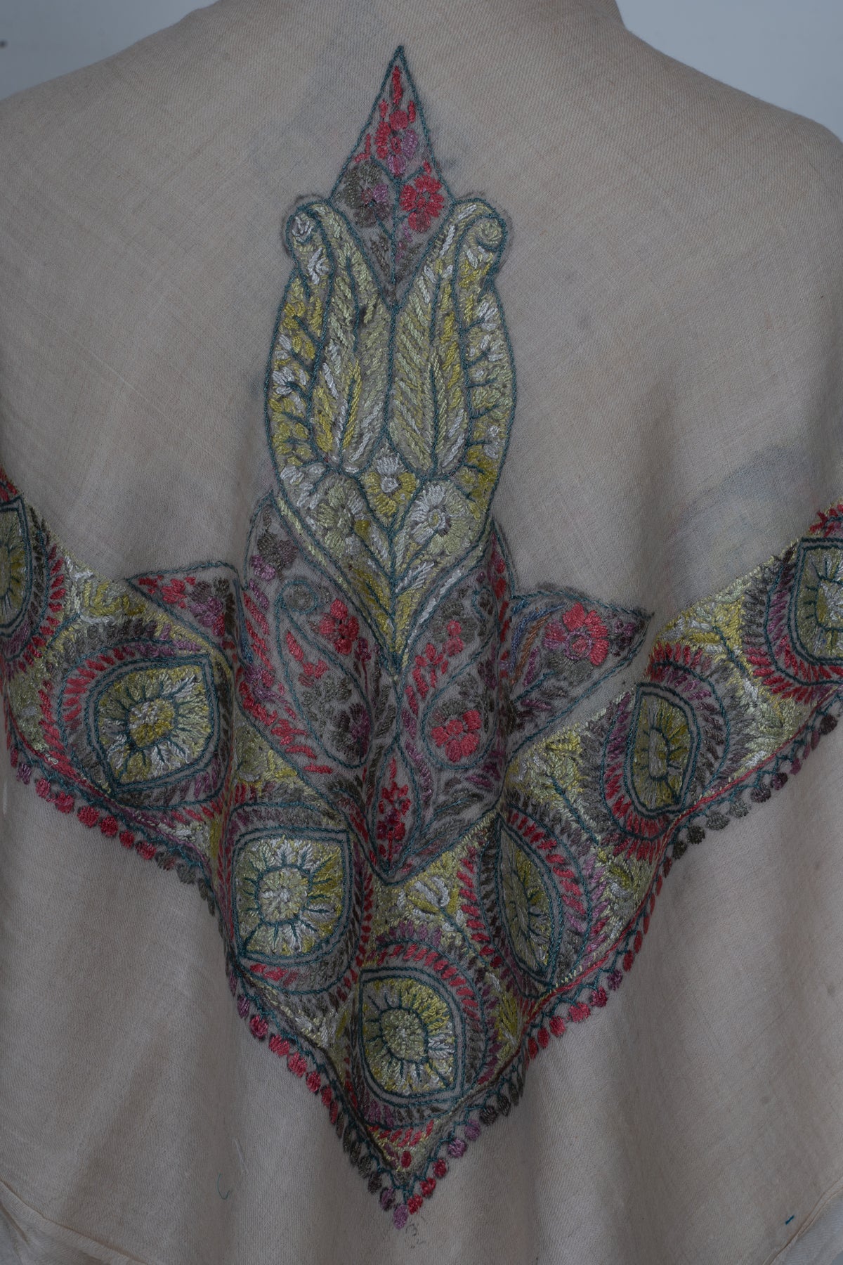Olive Blush Cashmere Rumal — Sozni Hand Embroidered