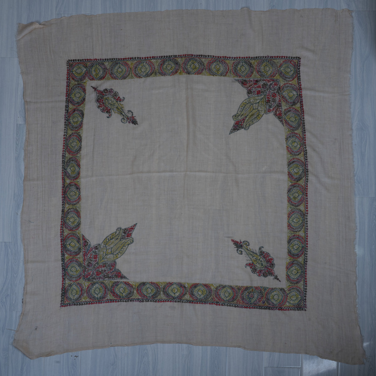 Olive Blush Cashmere Rumal — Sozni Hand Embroidered
