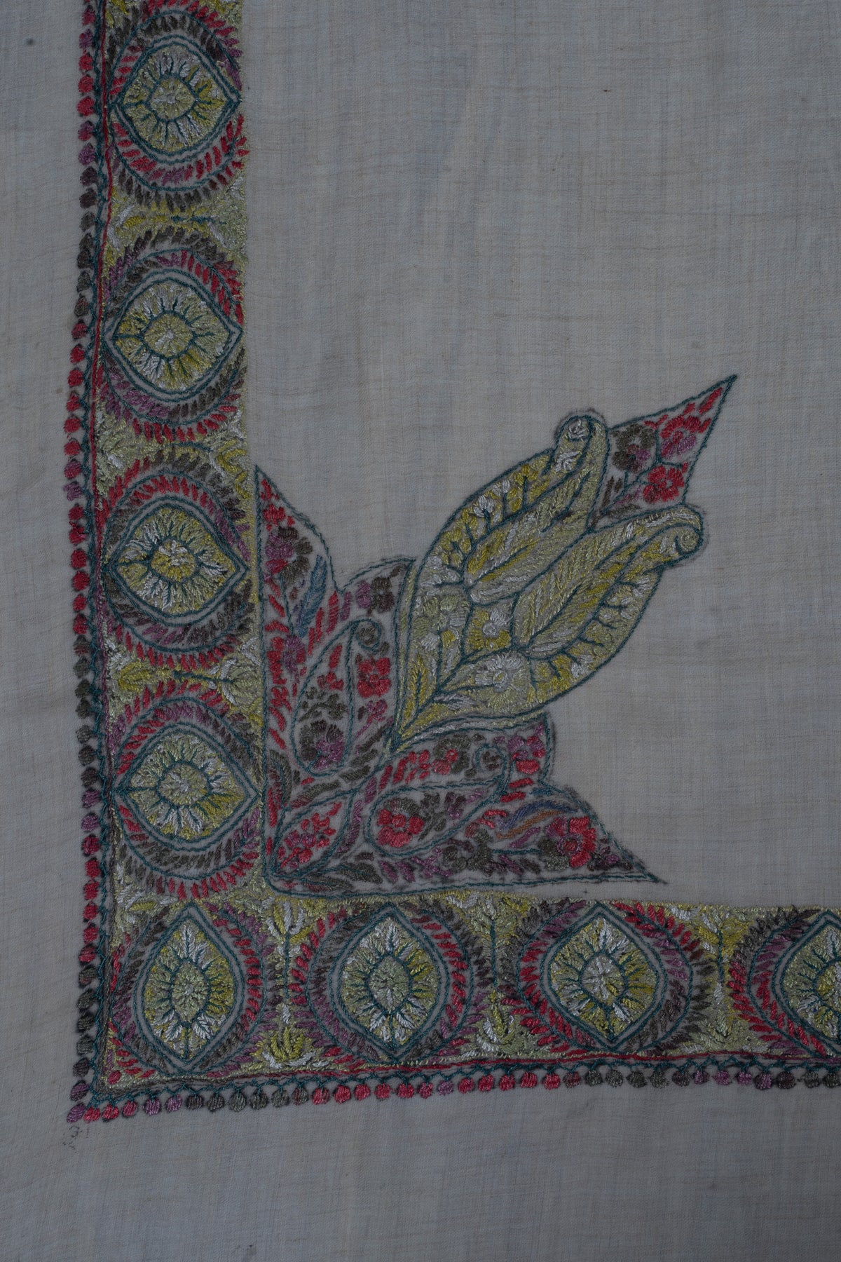 Olive Blush Cashmere Rumal — Sozni Hand Embroidered
