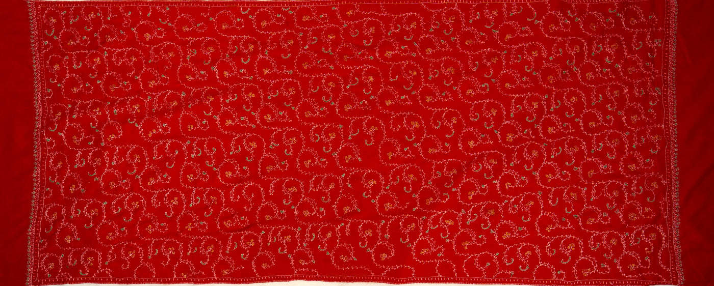 Gulnaar-e-Lal: Red Sozni Hand-Embroidered Scarf