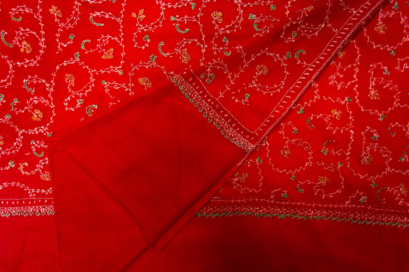 Gulnaar-e-Lal: Red Sozni Hand-Embroidered Scarf