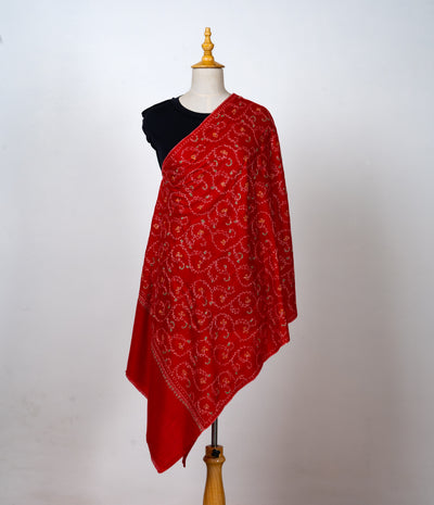 Gulnaar-e-Lal: Red Sozni Hand-Embroidered Scarf