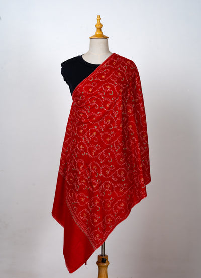 Gulnaar-e-Lal: Red Sozni Hand-Embroidered Scarf