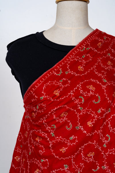 Gulnaar-e-Lal: Red Sozni Hand-Embroidered Scarf