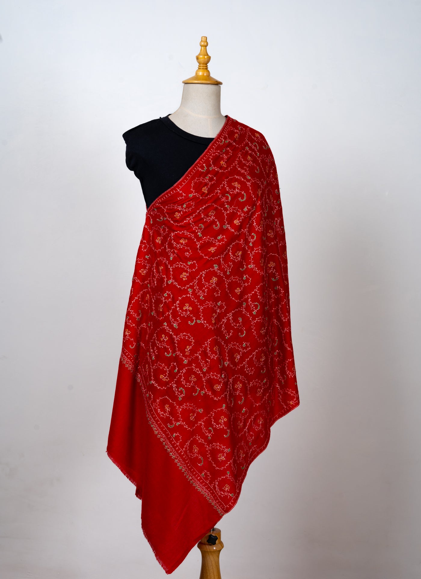 Gulnaar-e-Lal: Red Sozni Hand-Embroidered Scarf