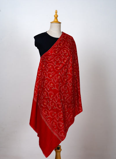 Gulnaar-e-Lal: Red Sozni Hand-Embroidered Scarf