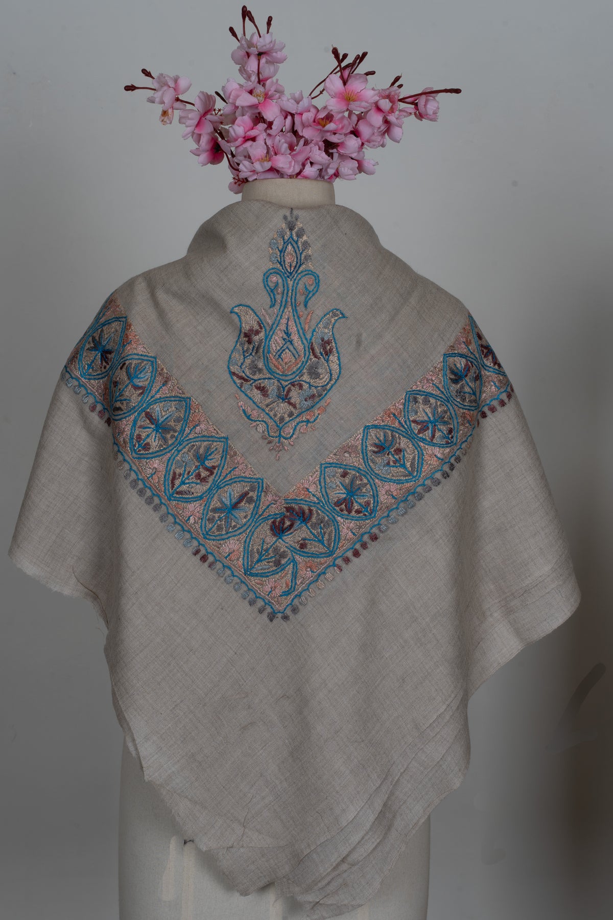 Azure Petal Cashmere Rumal — Sozni Hand Embroidered