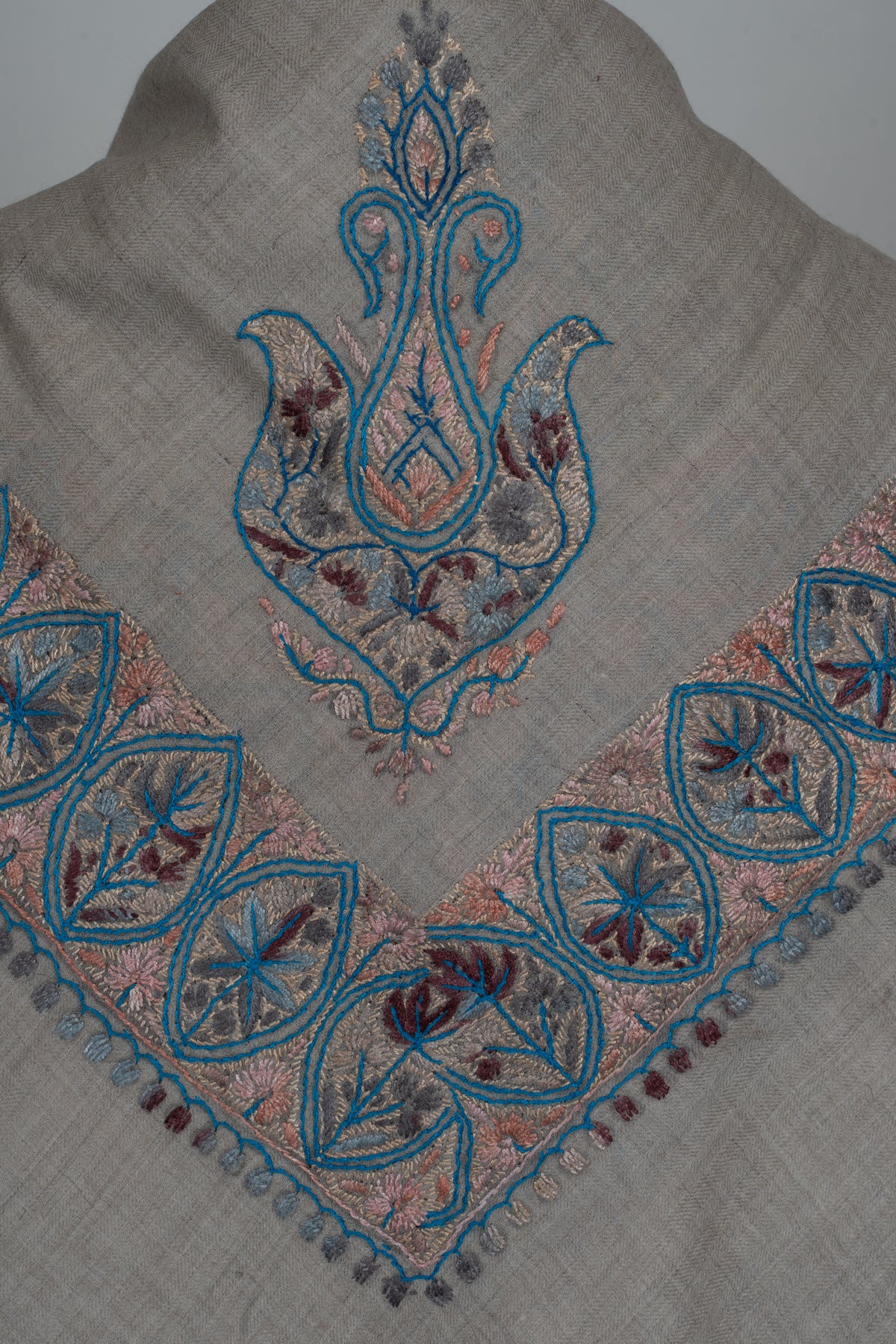Azure Petal Cashmere Rumal — Sozni Hand Embroidered