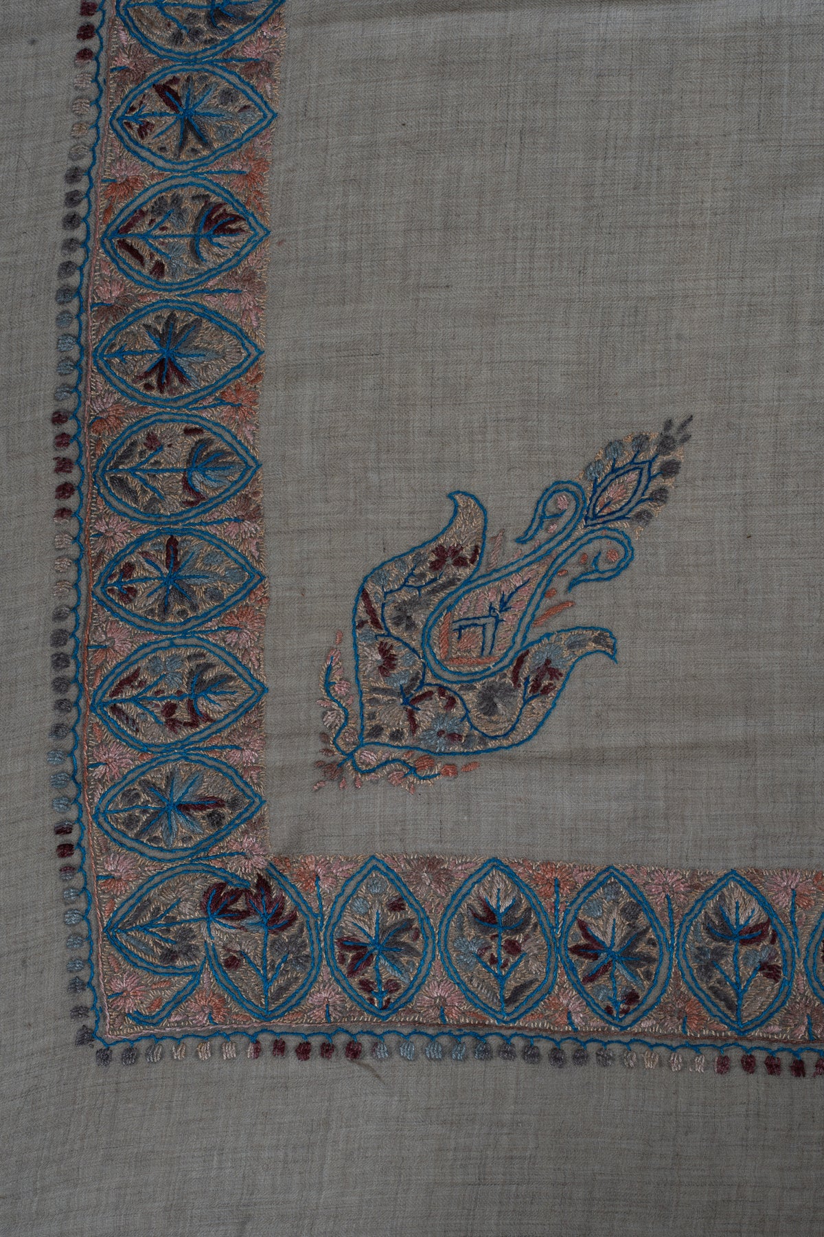 Azure Petal Cashmere Rumal — Sozni Hand Embroidered