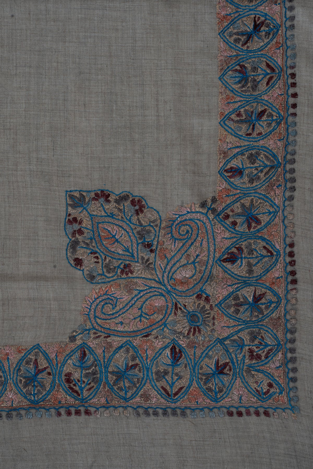 Azure Petal Cashmere Rumal — Sozni Hand Embroidered