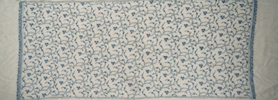 Chandni Gul: Ice Blue on Ivory Sozni Hand-Embroidered Scarf