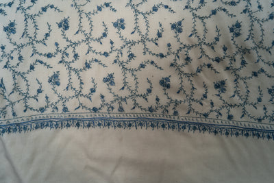 Chandni Gul: Ice Blue on Ivory Sozni Hand-Embroidered Scarf