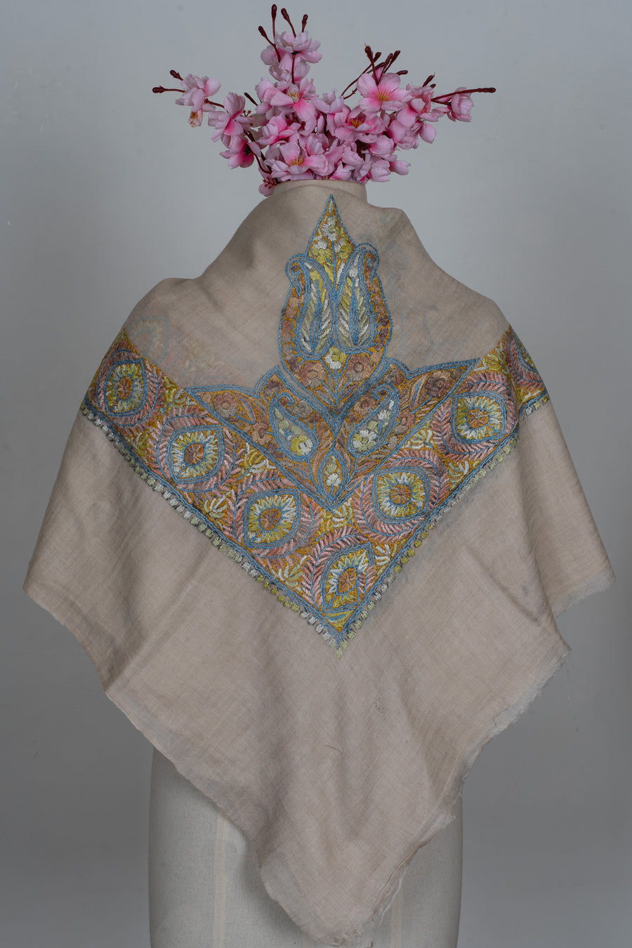 Golden Azure Cashmere Rumal — Sozni Hand Embroidered