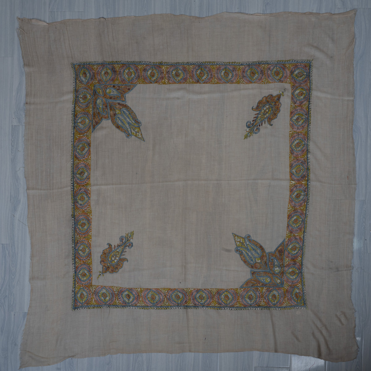 Golden Azure Cashmere Rumal — Sozni Hand Embroidered