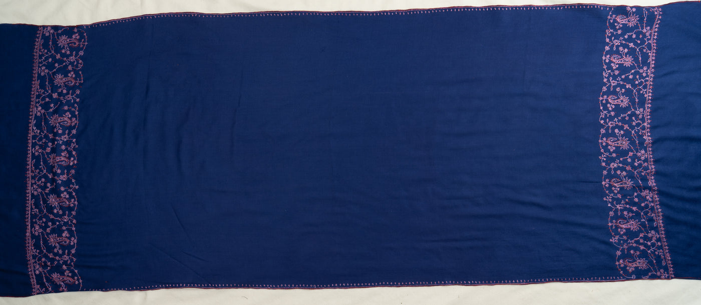 Shaam-e-Ferozi: Navy & Plum Sozni Hand-Embroidered Scarf