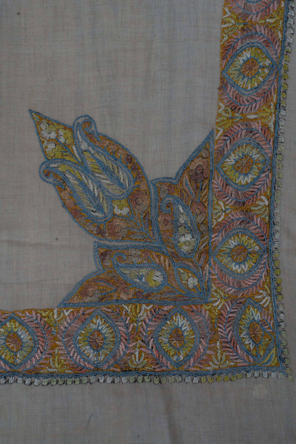 Golden Azure Cashmere Rumal — Sozni Hand Embroidered