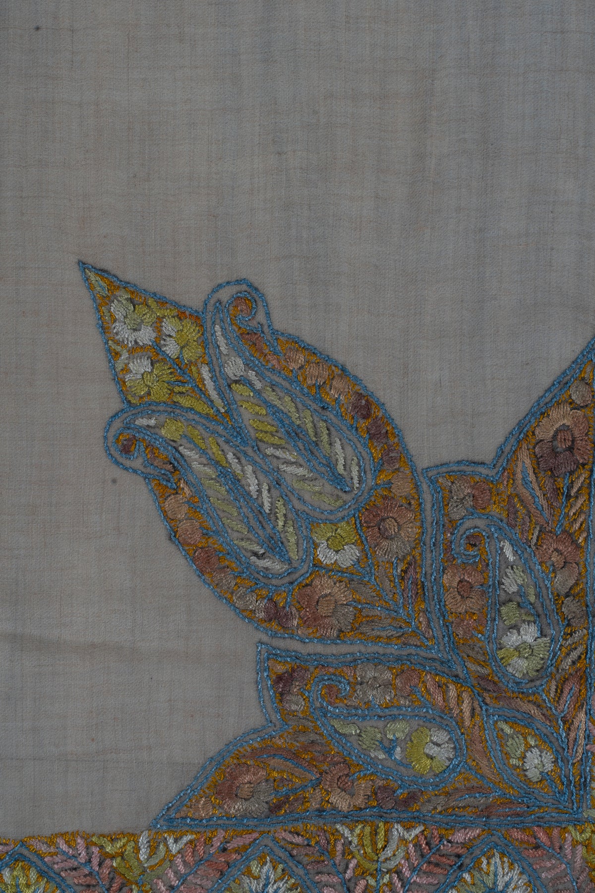 Golden Azure Cashmere Rumal — Sozni Hand Embroidered