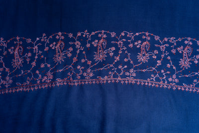 Shaam-e-Ferozi: Navy & Plum Sozni Hand-Embroidered Scarf