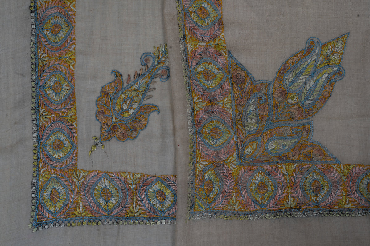 Golden Azure Cashmere Rumal — Sozni Hand Embroidered