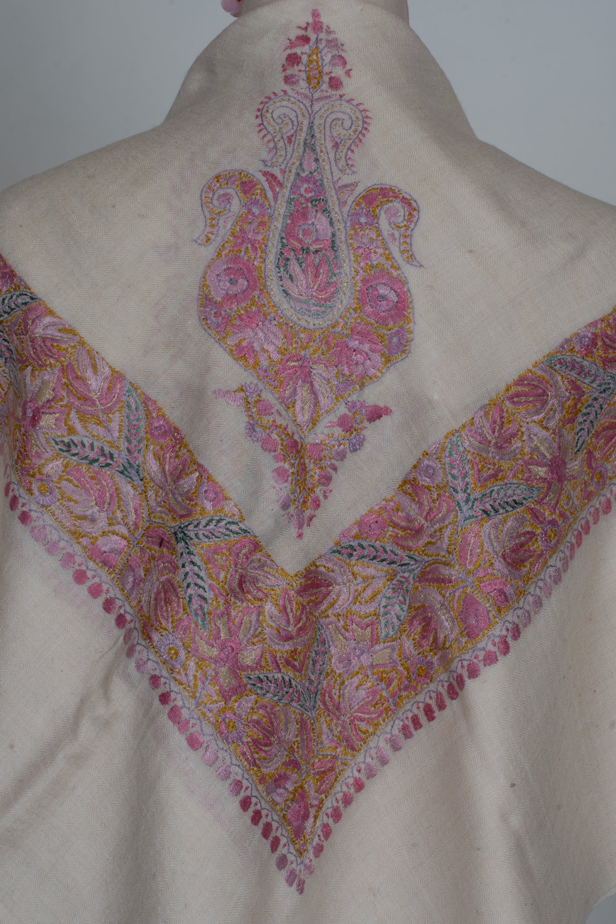Blush Rosette Cashmere Rumal — Sozni Hand Embroidered