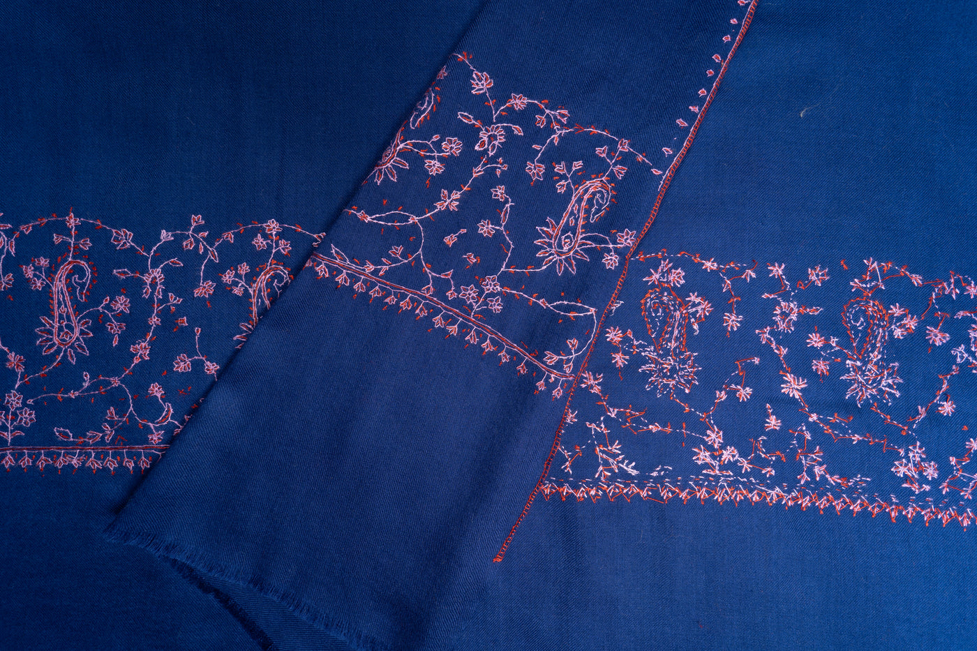 Shaam-e-Ferozi: Navy & Plum Sozni Hand-Embroidered Scarf