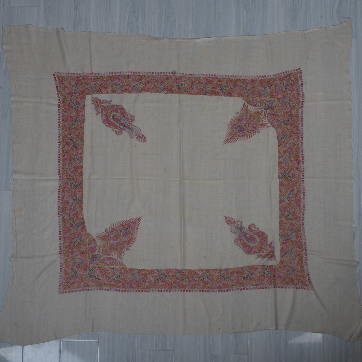 Blush Rosette Cashmere Rumal — Sozni Hand Embroidered