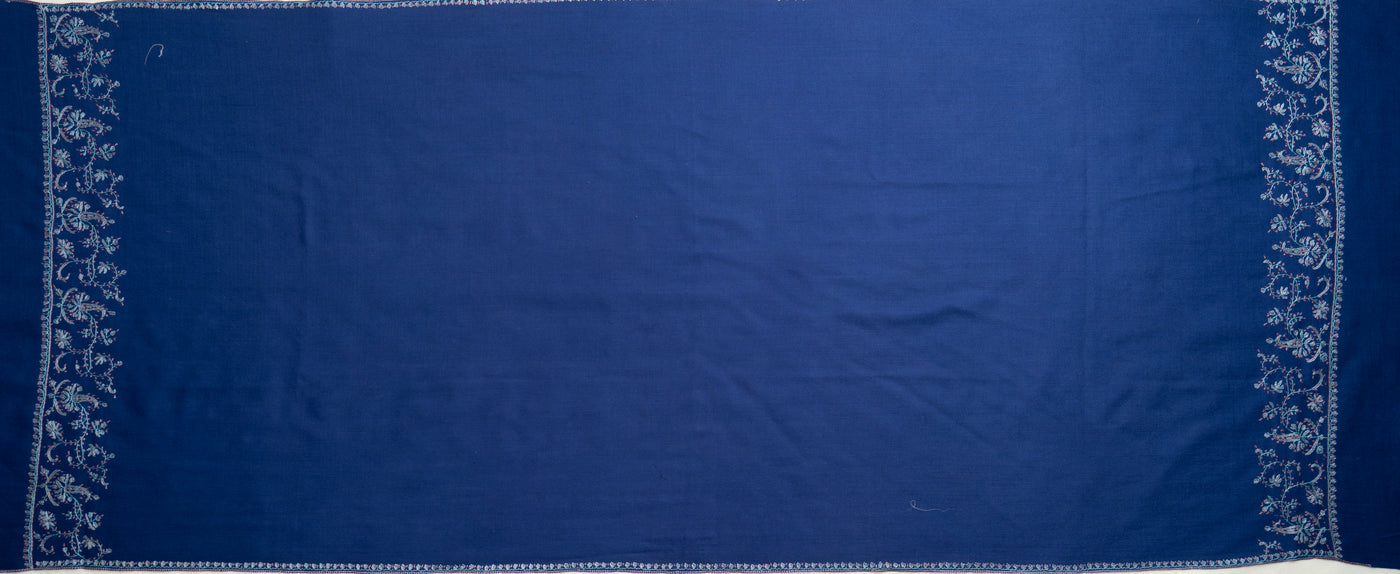 Neel-Khumar: Royal Blue Sozni Hand-Embroidered Scarf