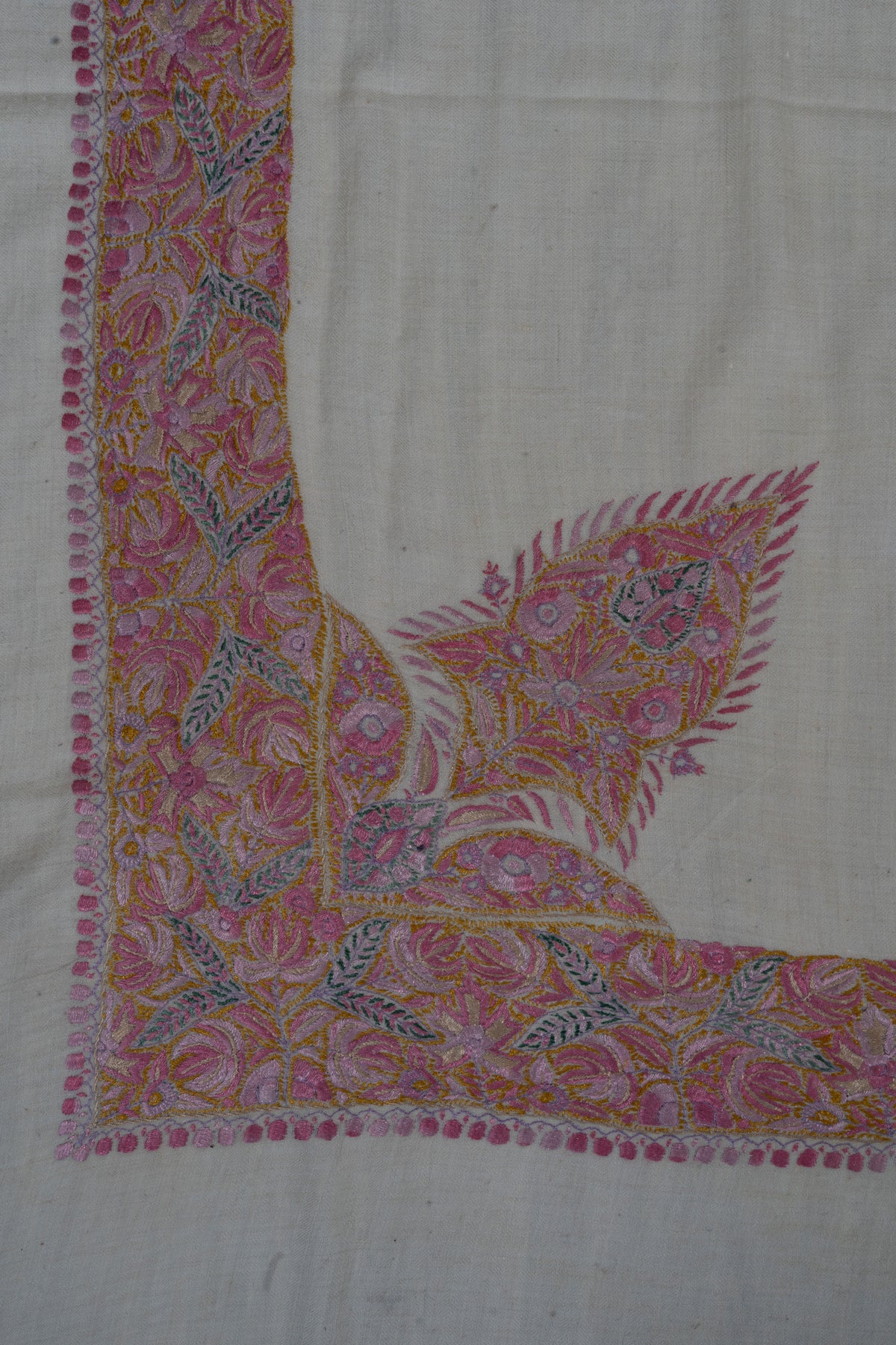 Blush Rosette Cashmere Rumal — Sozni Hand Embroidered
