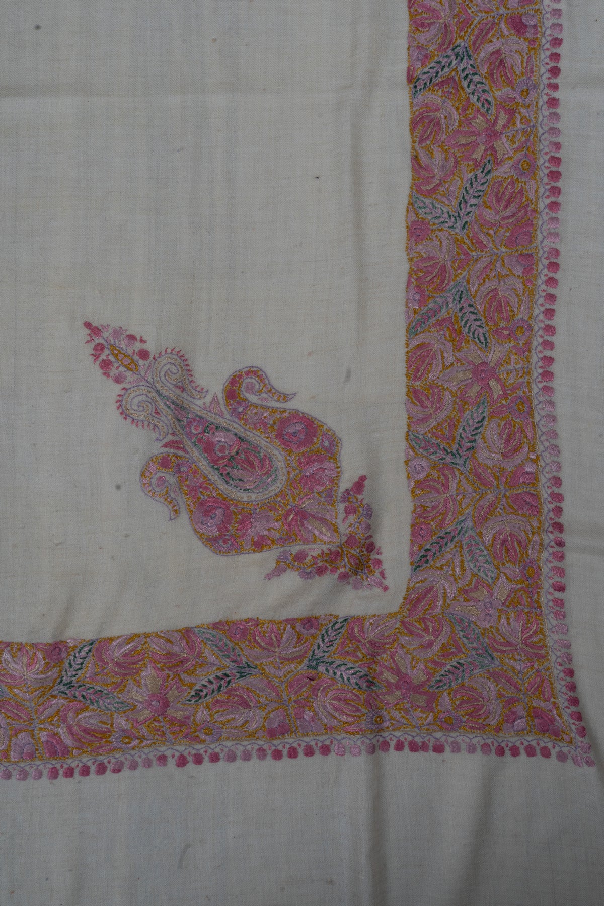 Blush Rosette Cashmere Rumal — Sozni Hand Embroidered